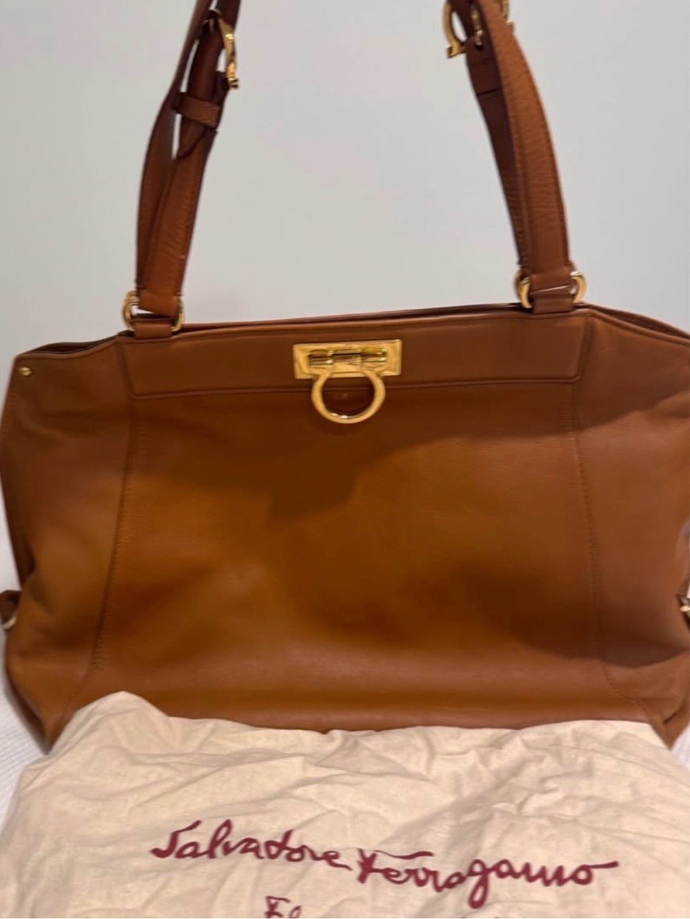 Salvatore Ferragamo Leather Brown Gancini Tote Bag